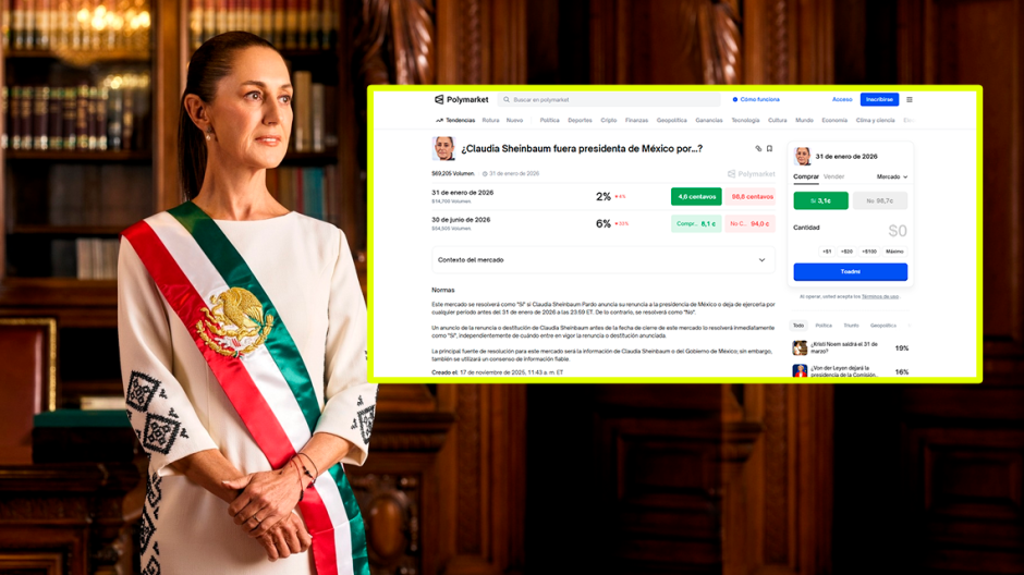 Polymarket abre apuestas sobre una posible salida anticipada de Sheinbaum; la presidenta responde con ironía