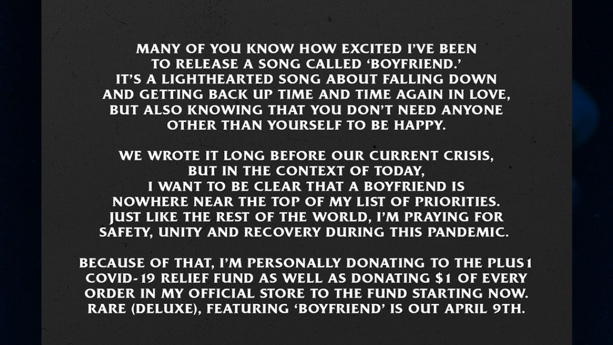 Selena Gomez ayuda en la pandemia con nuevas canciones