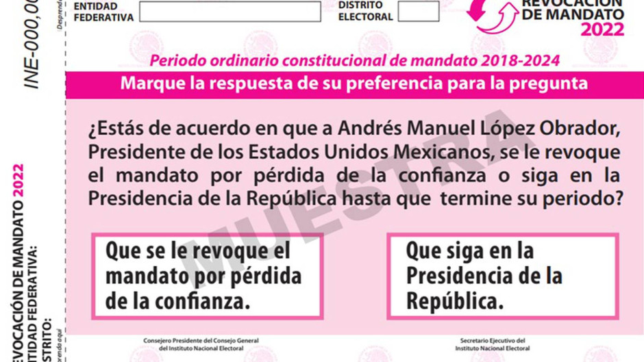 Así será la boleta para la consulta de revocación de mandato para AMLO