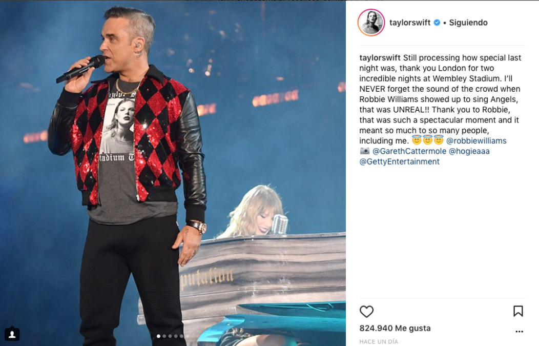 Taylor Swift y Robbie Williams cantan “Angels”