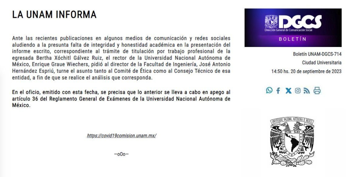 UNAM investigará tesis de Xóchitl Gálvez para descartar posible plagio