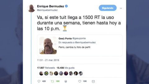 'El Perro' Bermúdez pone imagen de Thanos como foto de perfil