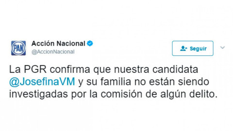 Asegua Anaya que Josefina no es investigada por la PGR