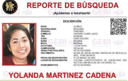 Fiscalía de Nuevo León confirma el hallazgo del cuerpo sin vida de Yolanda Martínez
