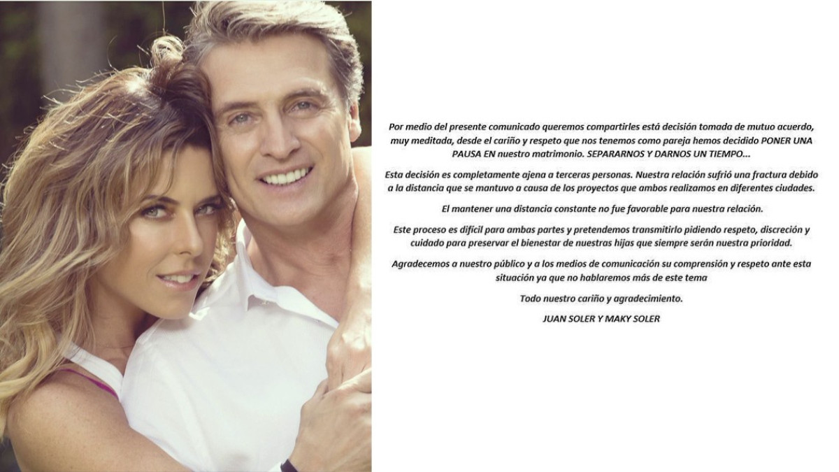 Anuncian su separación Juan Soler y Maki