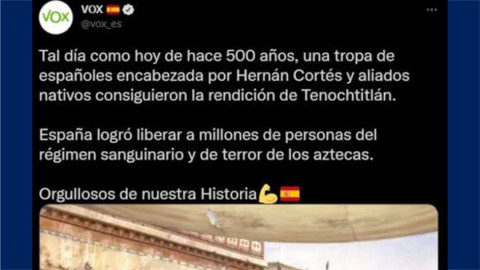 Genera polémica tuit de partido ultraderechista Vox sobre la conquista de Tenochtitlán