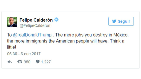Calderón envía mensaje a Trump
