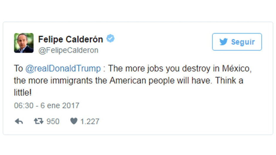 Calderón envía mensaje a Trump