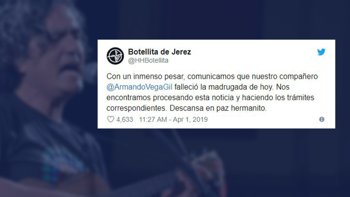 Confirman muerte de Armando Vega Gil de Botellita de Jerez