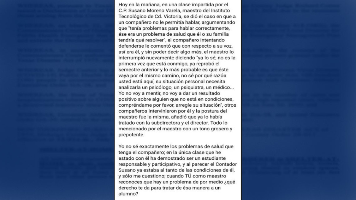 "Su situación es personal, necesita analizarla un psicólogo": Maestro de ITCV