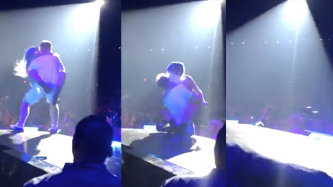 Lady Gaga se cayó del escenario cuando un fan le sujetaba