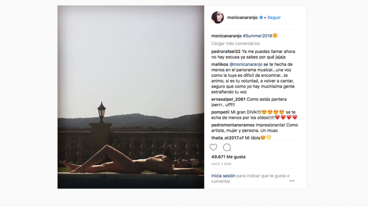 Mónica Naranjo enciende Instagram con un desnudo
