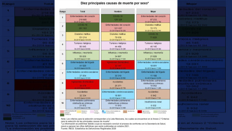 Enfermedades del corazón, COVID-19 y diabetes, las principales causas de muerte en México durante 2020