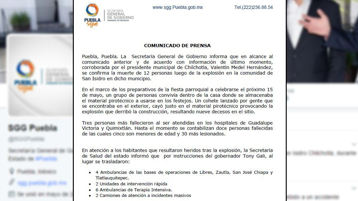 Explosión por pirotecnia en Puebla deja 12 muertos