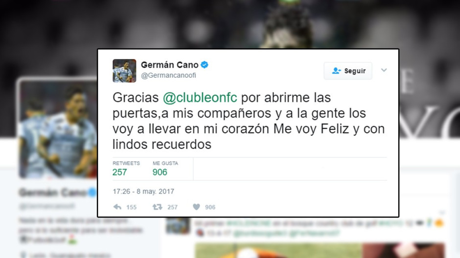 Germán Cano dice adiós al León a través de Twitter
