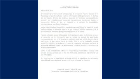 Niego haber realizado operación o transferencia ilícita alguna en México o Estados Unidos: CDV