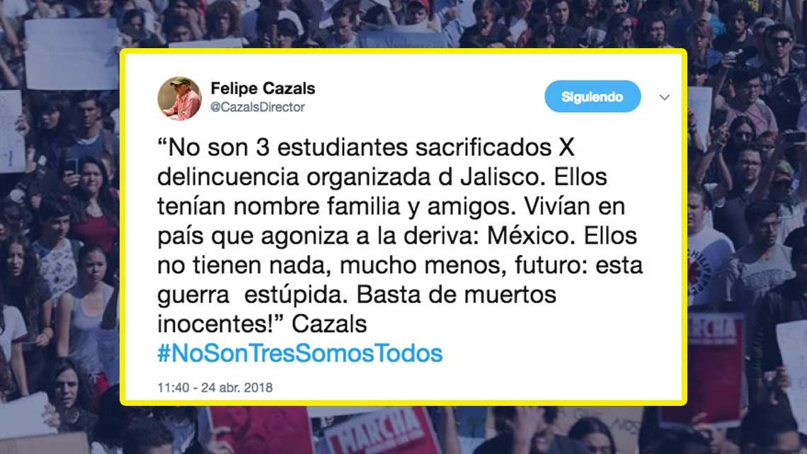 Del Toro, Cazals, Gael y Diego repudian asesinato de jóvenes en Jalisco