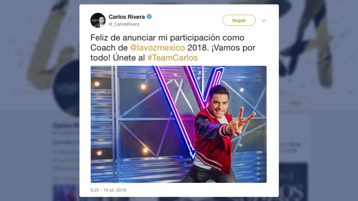 Carlos Rivera será coach en 'La Voz… México'