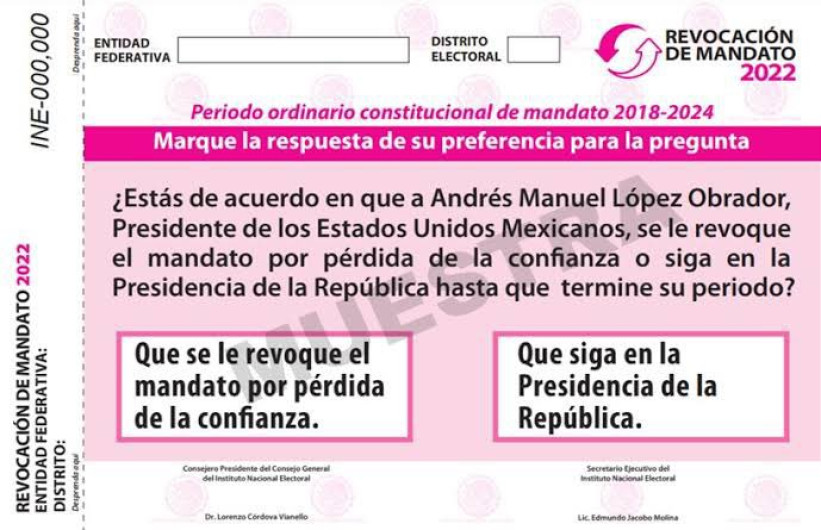 INE aprueba boleta para revocación de mandato