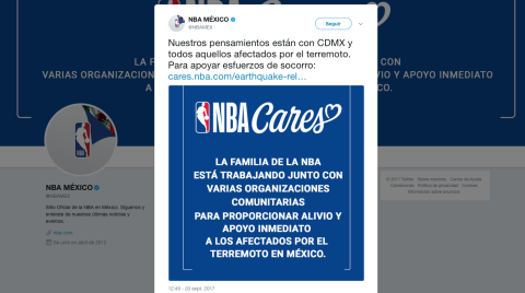 NBA anuncia apoyo inmediato para damnificados tras sismo