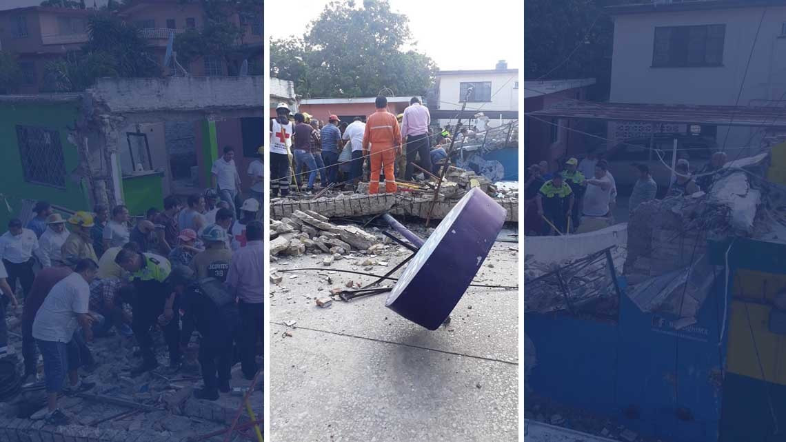 Cae loza y deja atrapados a tres personas