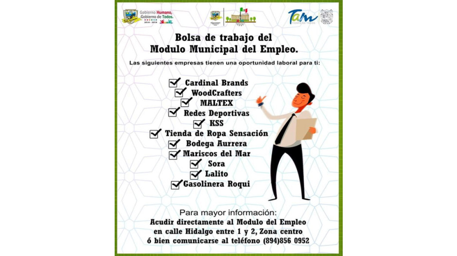 Llevarán a cabo Bolsa de trabajo del Módulo Municipal del Empleo