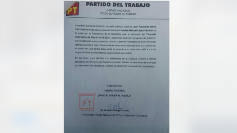 PT y PES avalan registro de Rigo Garza