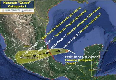 Grace se convierte en huracán categoría 1 sobre el Golfo de México