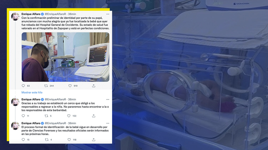 Recuperan a la bebé robada por una mujer de un hospital de Jalisco