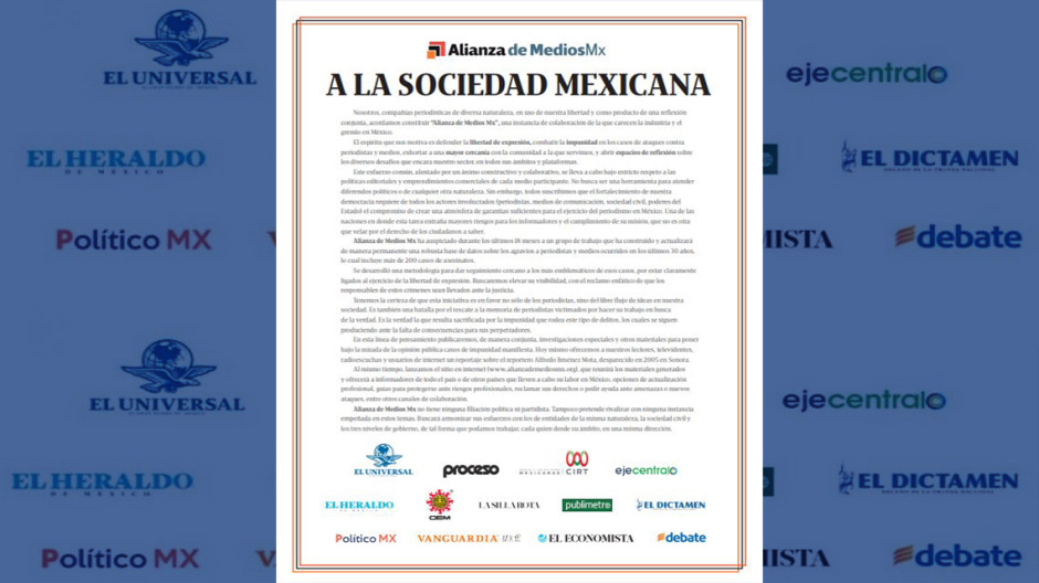 Empresas de medios de comunicación forman la “Alianza de Medios Mx” en defensa de la libertad de expresión
