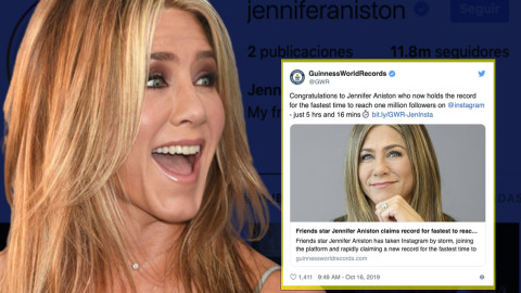 Jennifer Aniston rompe un Récord Guinness con su cuenta en Instagram