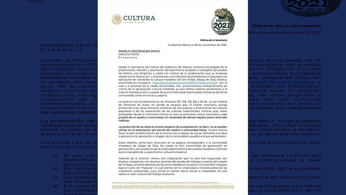 Acusa Gobierno de México a 'Levi's' por uso, sin autorización, de diseños indígenas en su nueva colección 