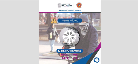 Causará frente frío número 10 descenso en la temperatura