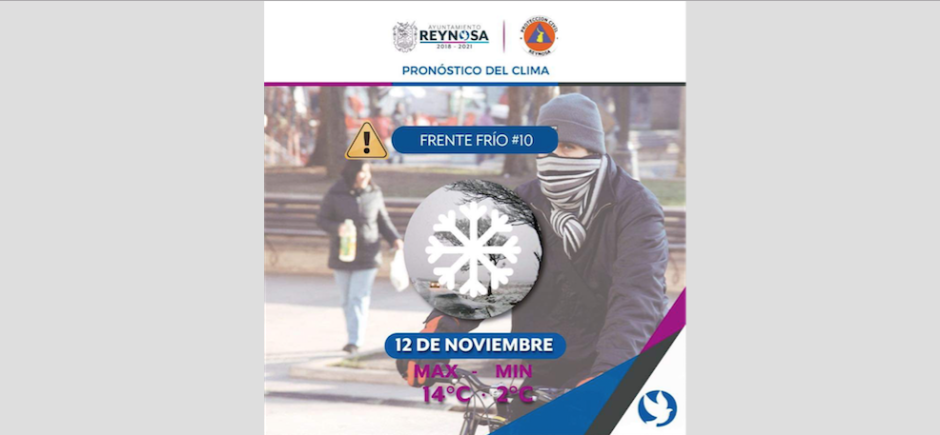 Causará frente frío número 10 descenso en la temperatura