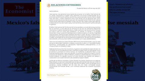 Envía gobierno de México carta a “The Economist” tras portada sobre López Obrador 