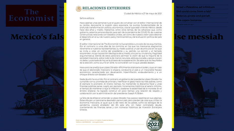 Envía gobierno de México carta a “The Economist” tras portada sobre López Obrador 