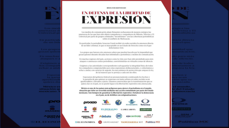 Medios exigen protección a periodistas, tras amenaza de grupo delictivo 