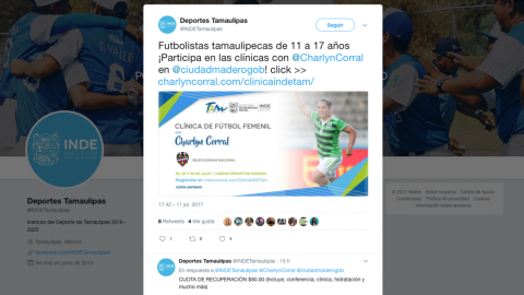 Invitan a futbolistas tamaulipecas a participar en las clínicas con Charlyn Corral