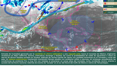 Prevén caída de aguanieve y vientos fuertes en varios estados del país 