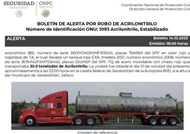 Alertan por robo de trailer con sustancia toxica
