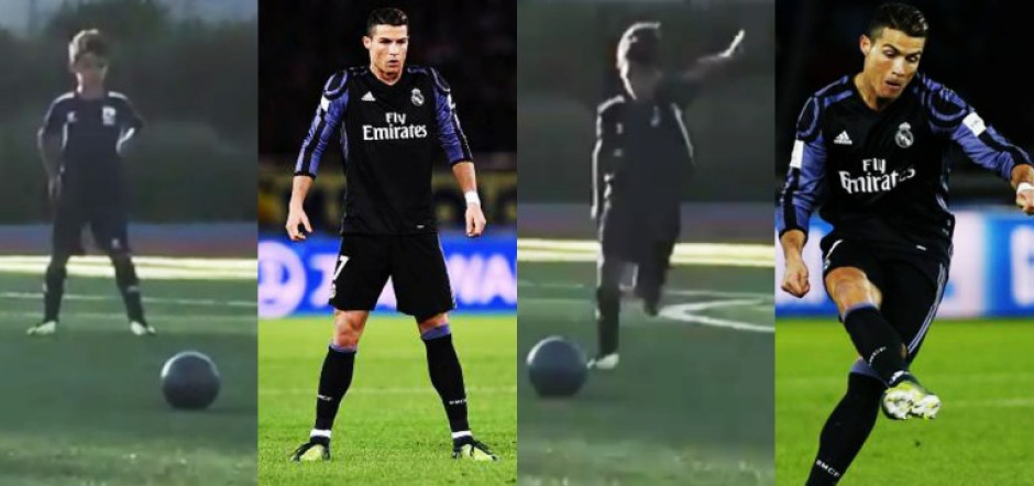 Hijo de Cristiano hace el mismo ritual al cobrar un tiro libre 