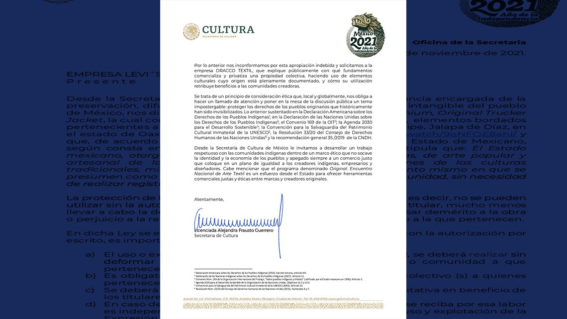 Acusa Gobierno de México a 'Levi's' por uso, sin autorización, de diseños indígenas en su nueva colección 