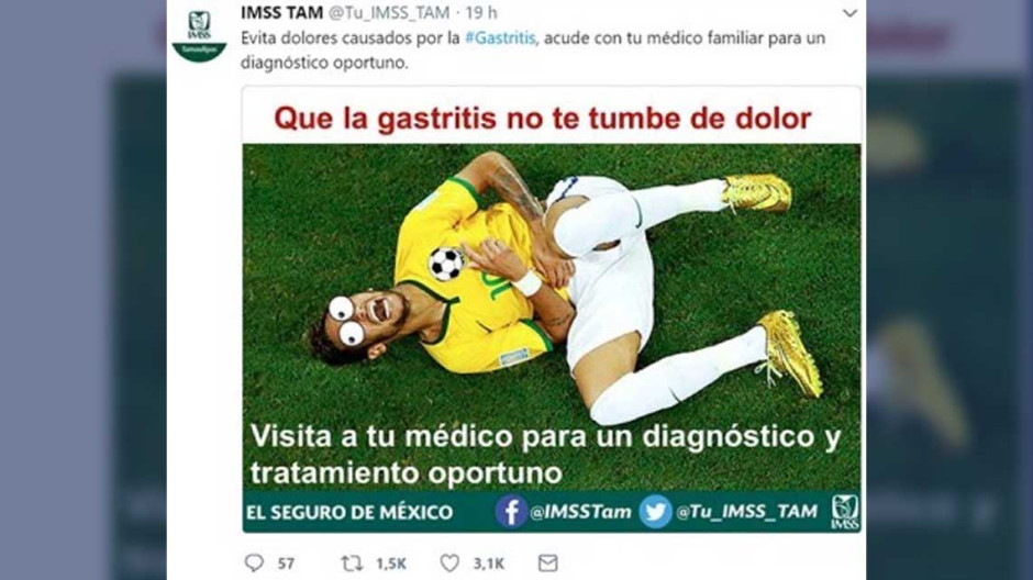 IMSS Tamaulipas utiliza fotografía de Neymar para recomendar ir al doctor