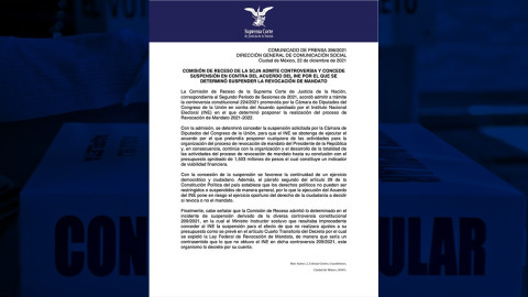SCJN ordena a INE a continuar con el proceso de la Consulta de Revocación de Mandato 