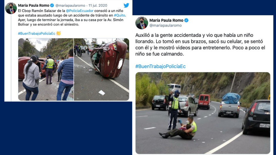 Policía calma a niño tras brutal accidente en carretera 