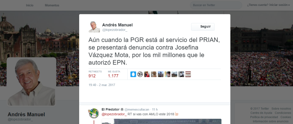 Presentará AMLO denuncia ante la PGR contra Vázquez Mota