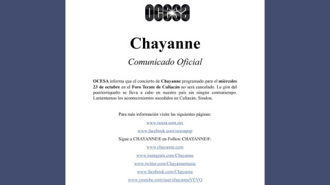 Chayanne sí se presentará en Culiacán el 23 de octubre