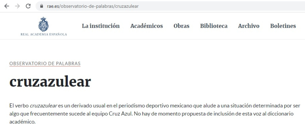 La RAE incluye ‘cruzazulear’ en su Observatorio de palabras