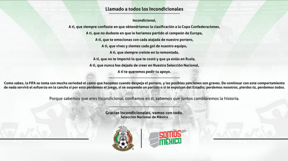 Femexfut pide a su afición erradicar grito