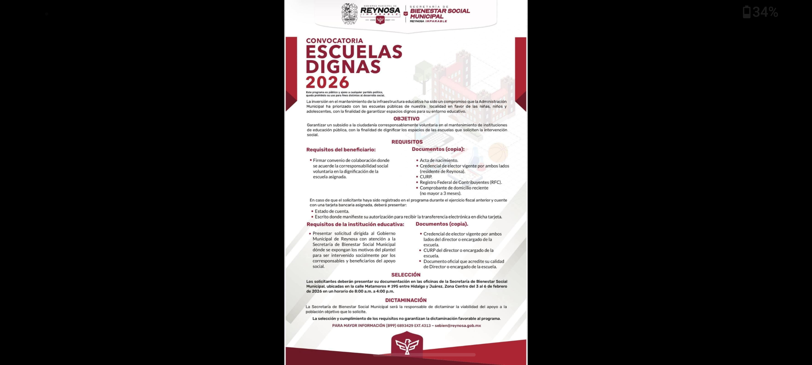 Convoca el Alcalde Carlos Peña Ortiz al programa "Escuelas Dignas 2026"